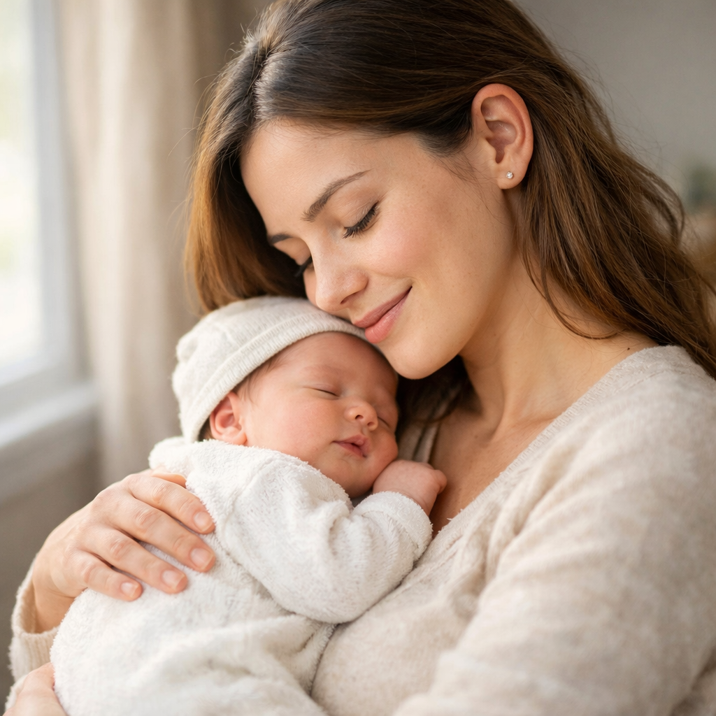 picture of a new mother with their infant child