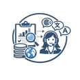 Clean icon representing multilingual data collection and call center operations