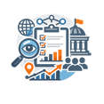 Clear icon depicting program evaluation and public sector research